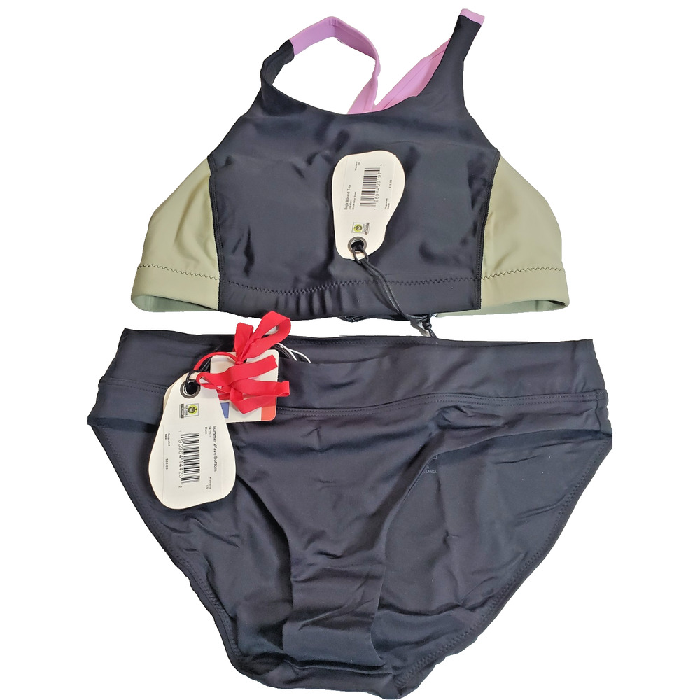 Prana New Womens XS Baja Bound Bikini Top & Bottom Black Eco-friendly Athletic